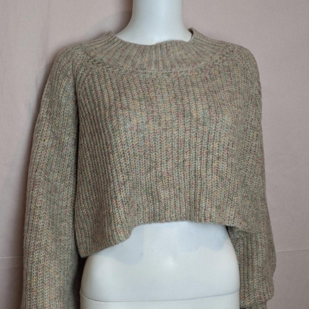 Buckle Hyfve Neutral Balloon Sleeve Cropped Confetti Color Knit Sweater Small